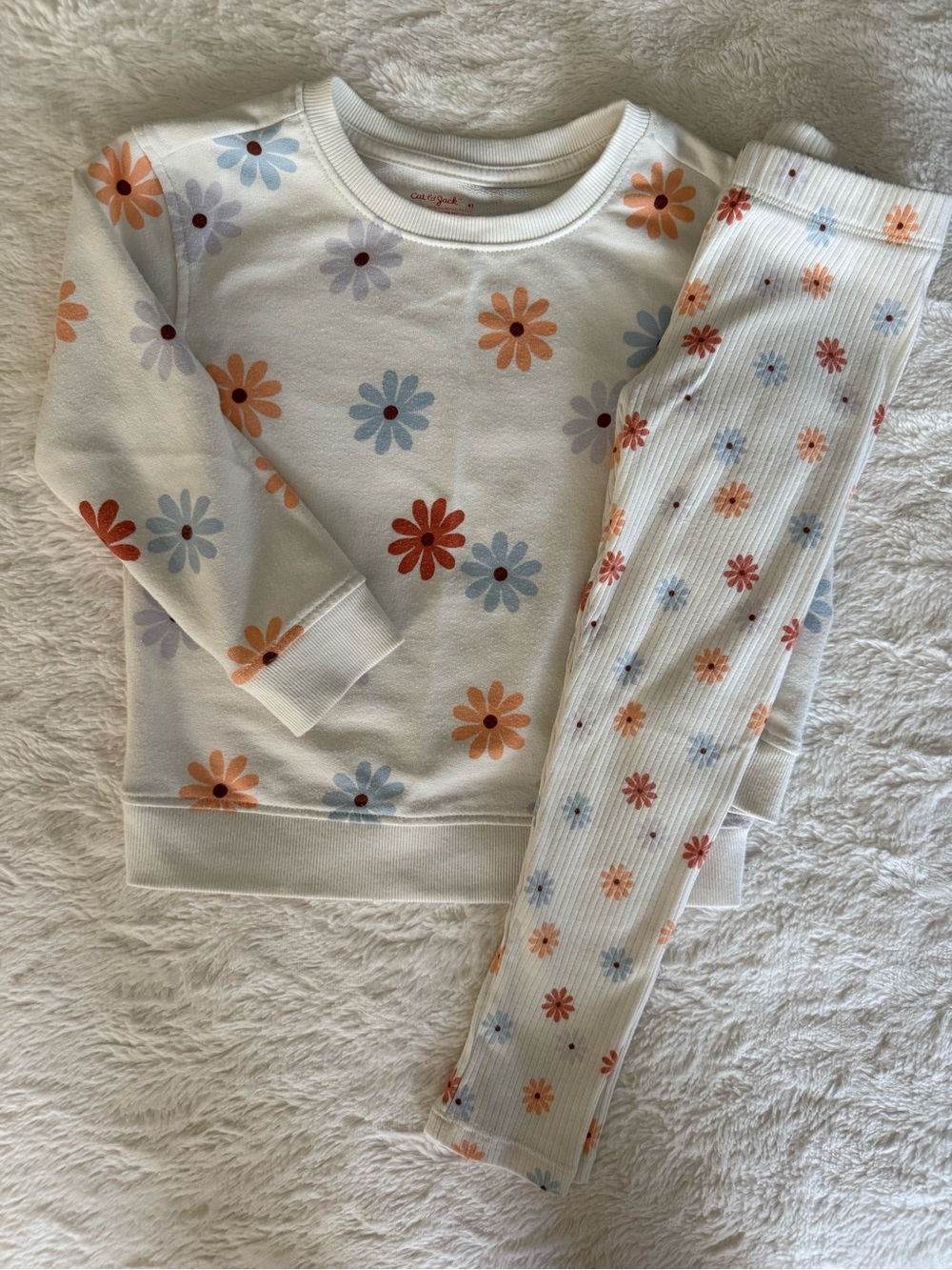 Cat & Jack Cream Floral Pajama Set with Orange and Light Blue Daisies